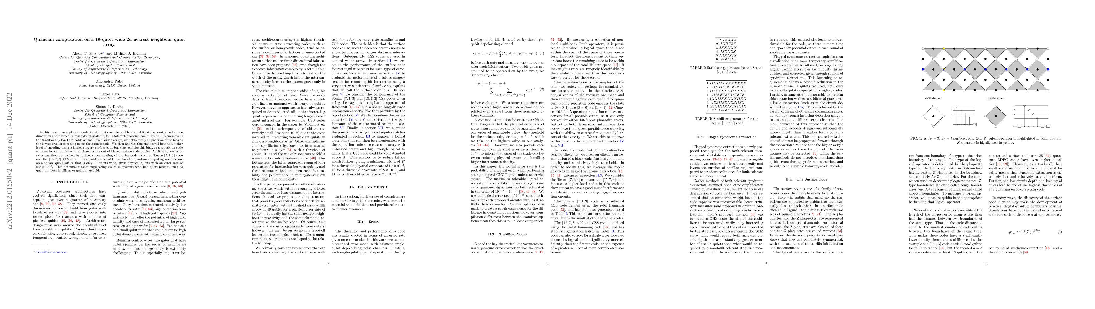 Thumbnail for Quantum computation on a 19-qubit wide 2d nearest neighbour qubit array