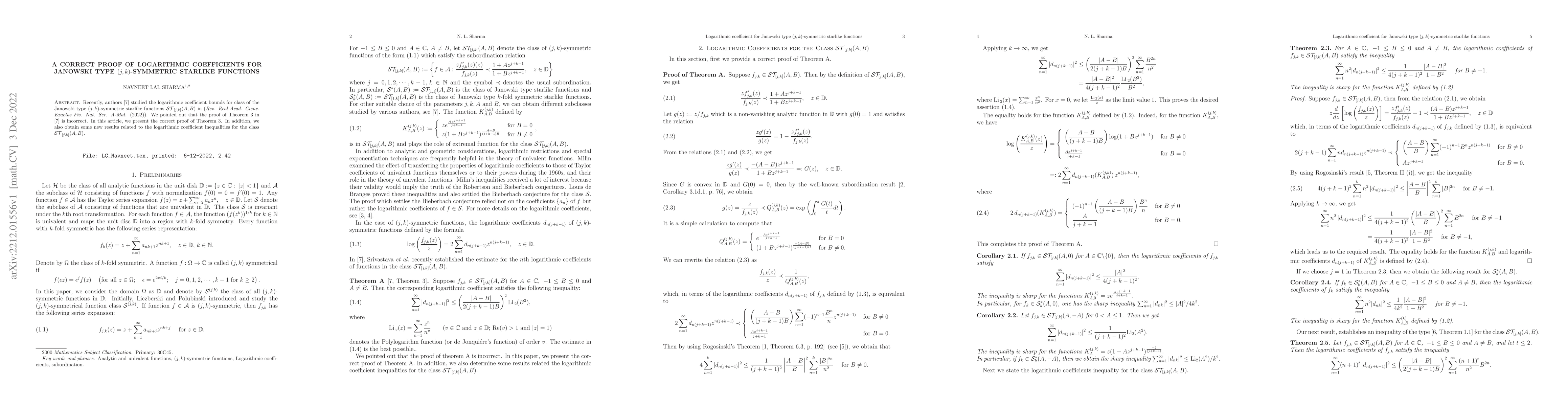 Thumbnail for A correct proof of logarithmic coefficients for Janowski type
  $(j,k)$-symmetric starlike functions