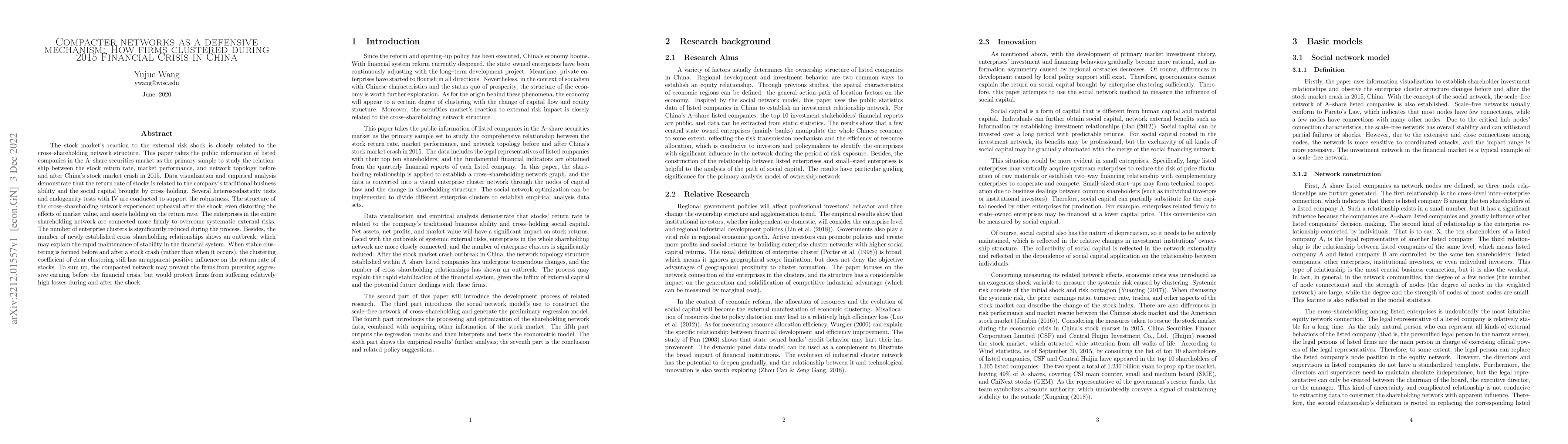 Thumbnail for Compacter networks as a defensive mechanism: How firms clustered during
  2015 Financial Crisis in China