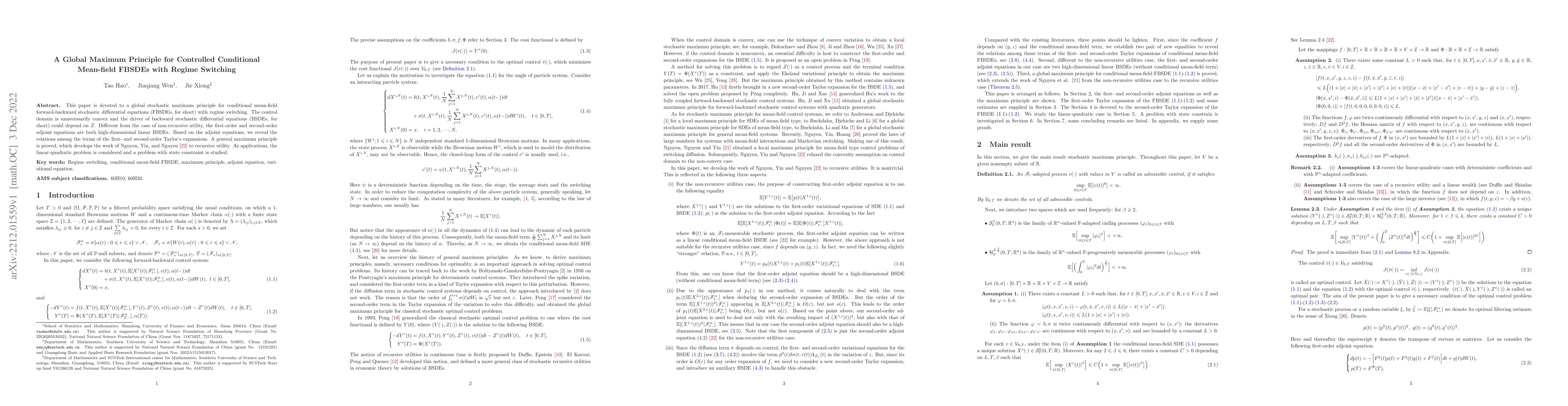Thumbnail for A Global Maximum Principle for Controlled Conditional Mean-field FBSDEs
  with Regime Switching