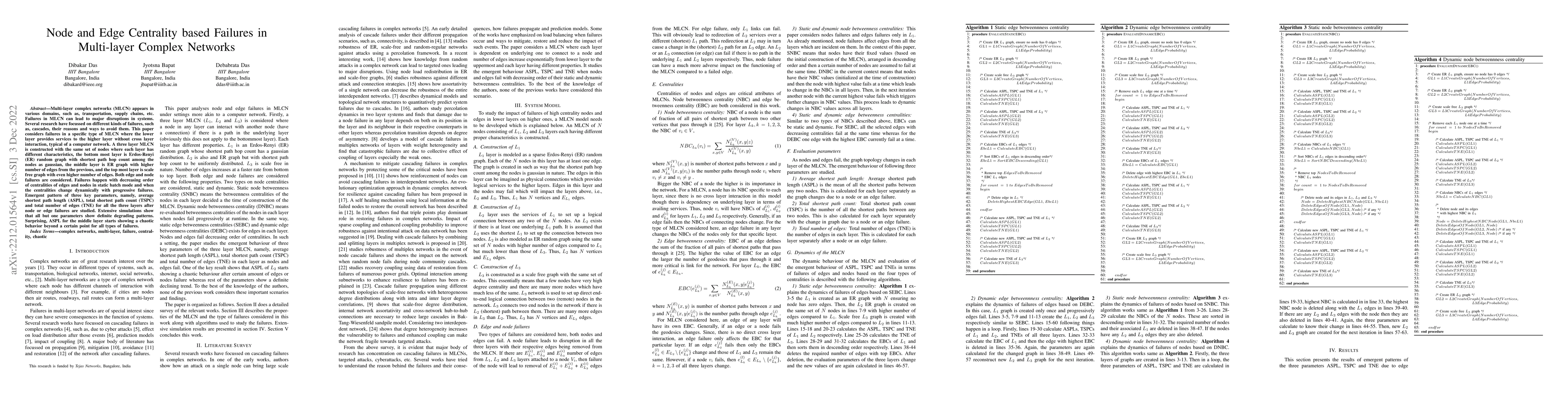 Thumbnail for Node and Edge Centrality based Failures in Multi-layer Complex Networks