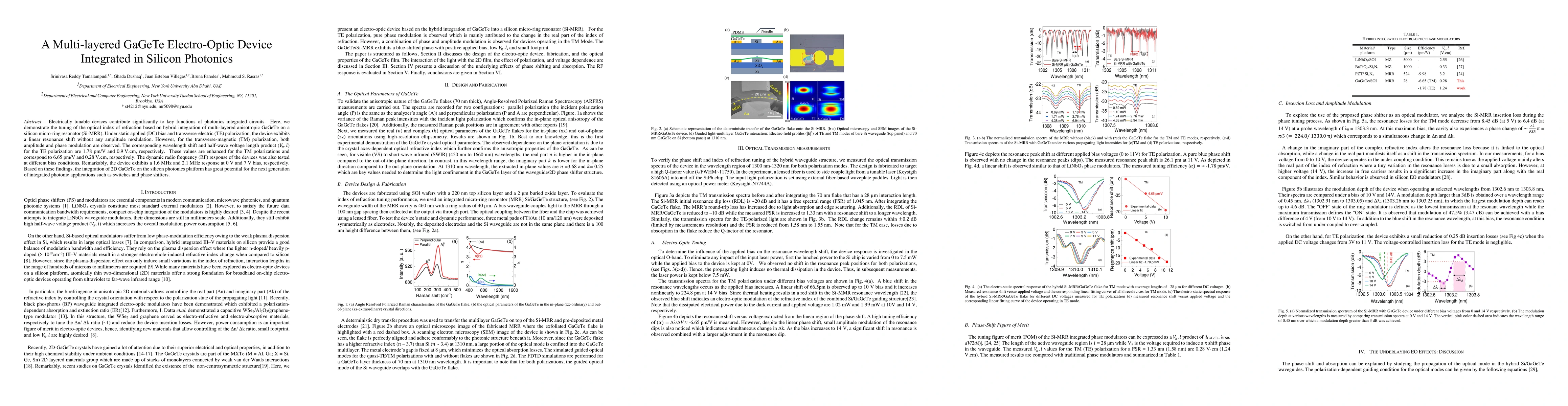 Thumbnail for A Multi-layered GaGeTe Electro-Optic Device Integrated in Silicon
  Photonics