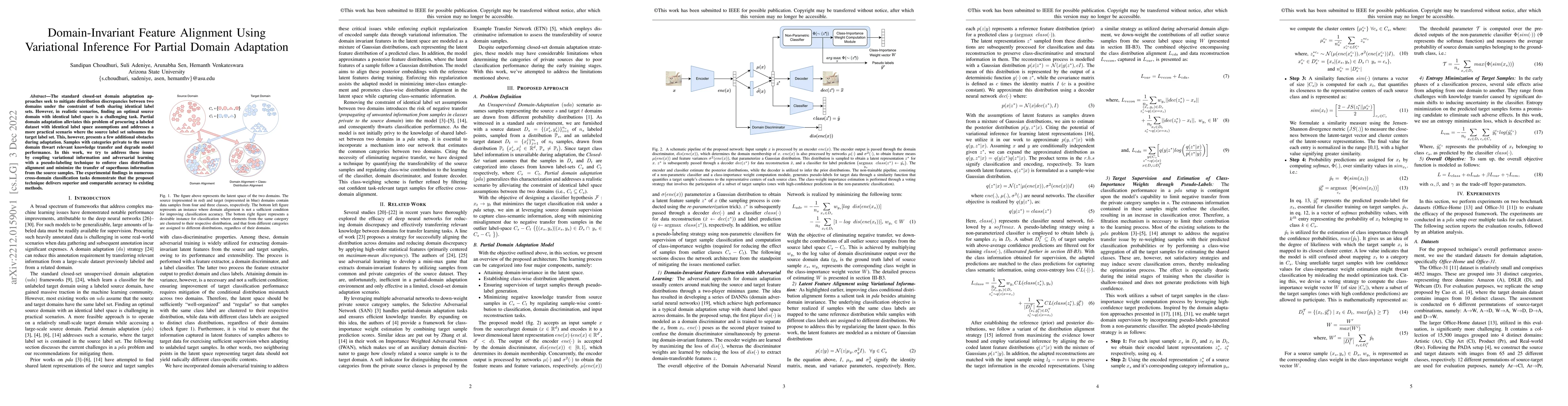 Thumbnail for Domain-Invariant Feature Alignment Using Variational Inference For
  Partial Domain Adaptation