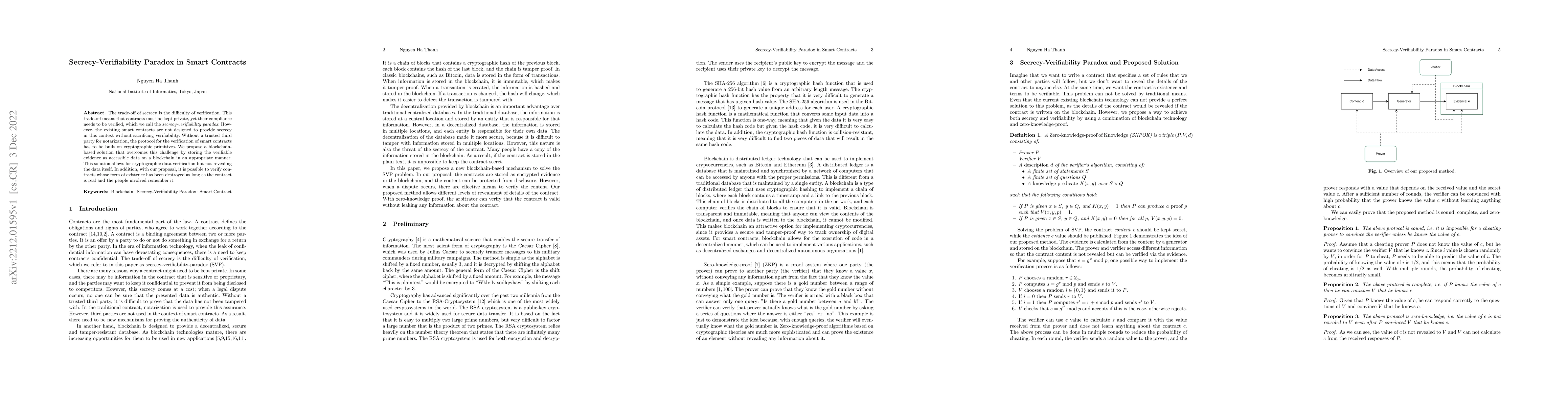 Thumbnail for Secrecy-Verifiability Paradox in Smart Contracts