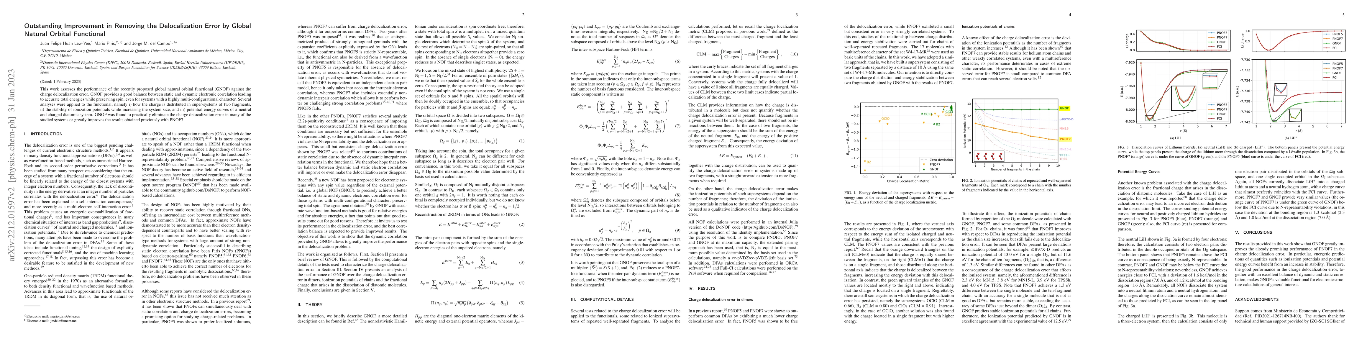 Thumbnail for Outstanding Improvement in Removing the Delocalization Error by Global
  Natural Orbital Functional