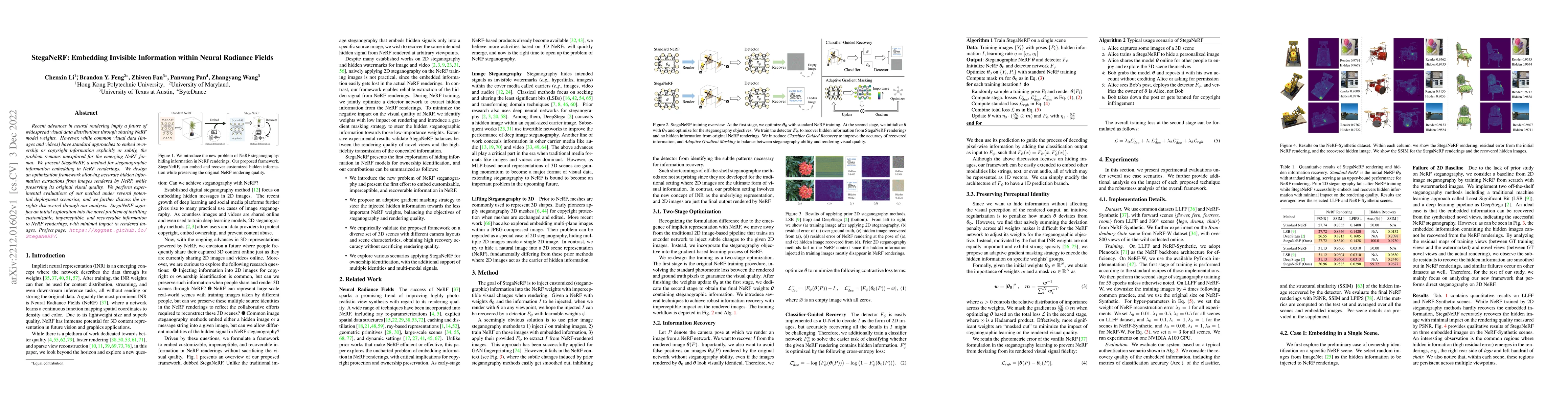Thumbnail for StegaNeRF: Embedding Invisible Information within Neural Radiance Fields