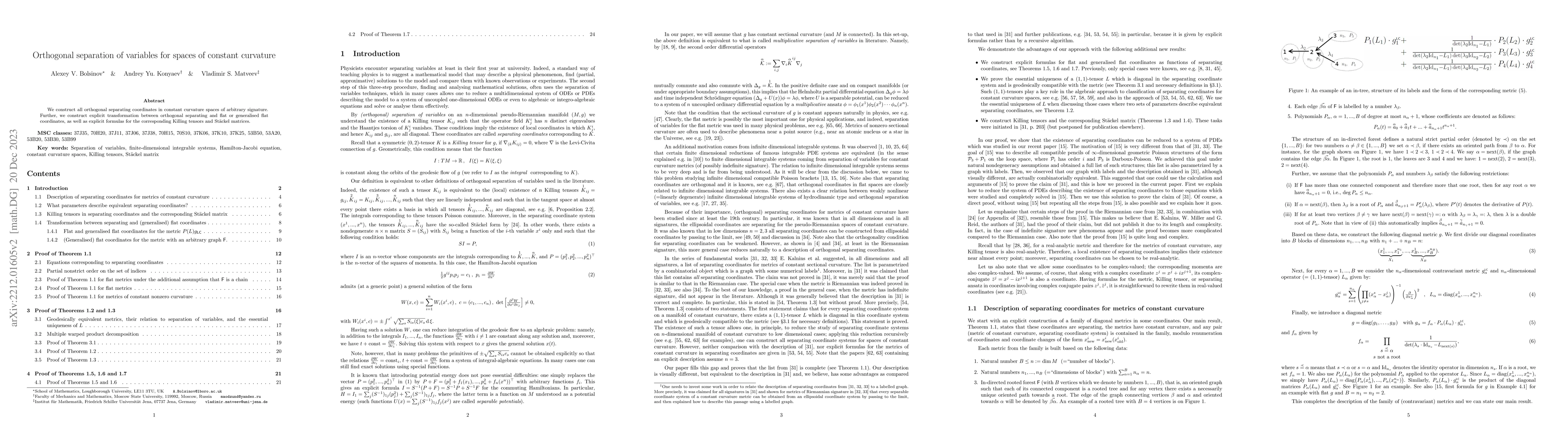 Thumbnail for Orthogonal separation of variables for spaces of constant curvature