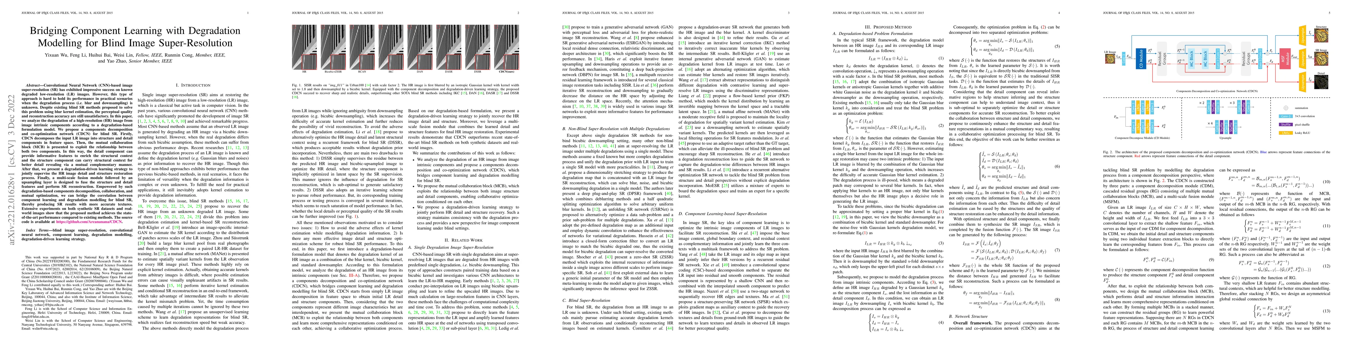 Thumbnail for Bridging Component Learning with Degradation Modelling for Blind Image
  Super-Resolution