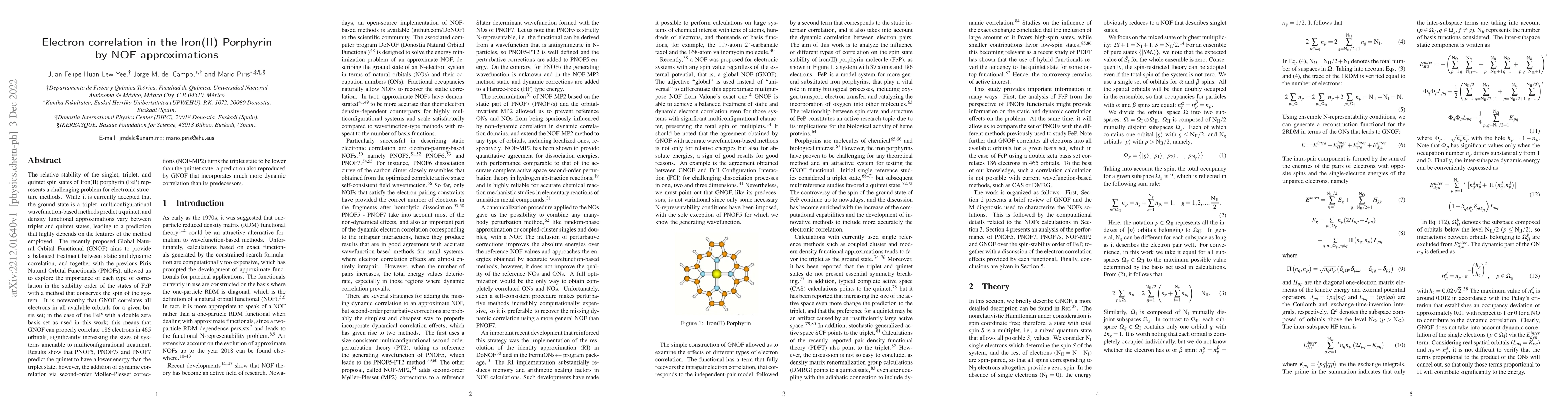 Thumbnail for Electron correlation in the Iron(II) Porphyrin by NOF approximations