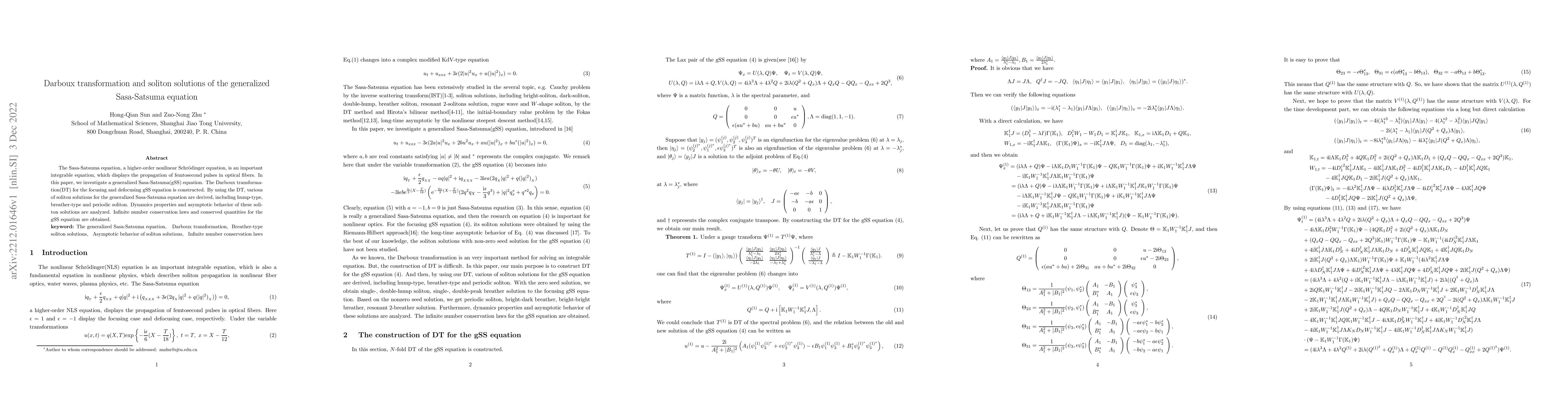 Thumbnail for Darboux transformation and soliton solutions of the generalized
  Sasa-Satsuma equation