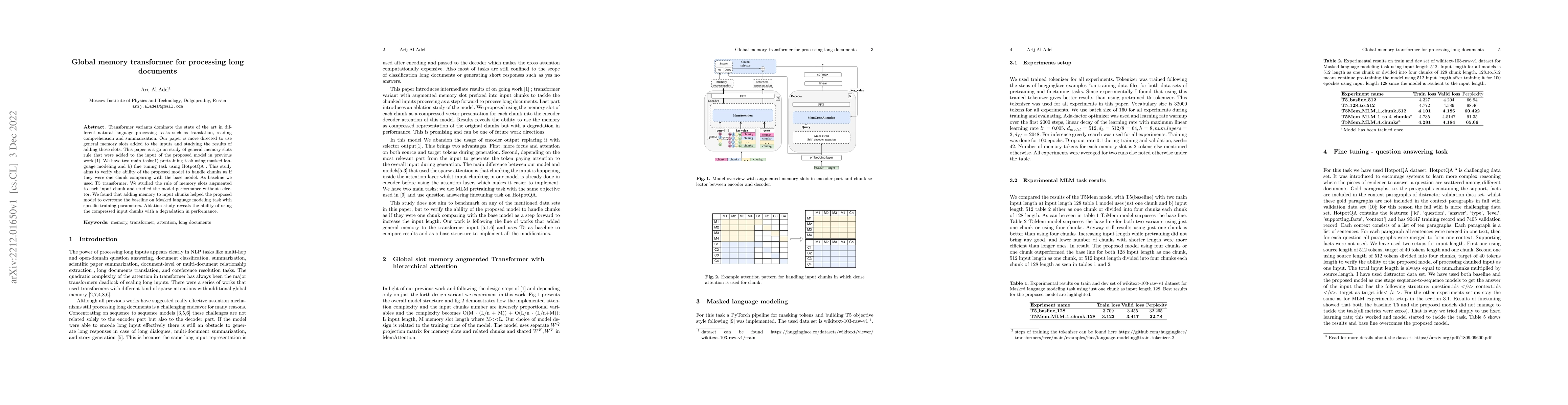 Thumbnail for Global memory transformer for processing long documents
