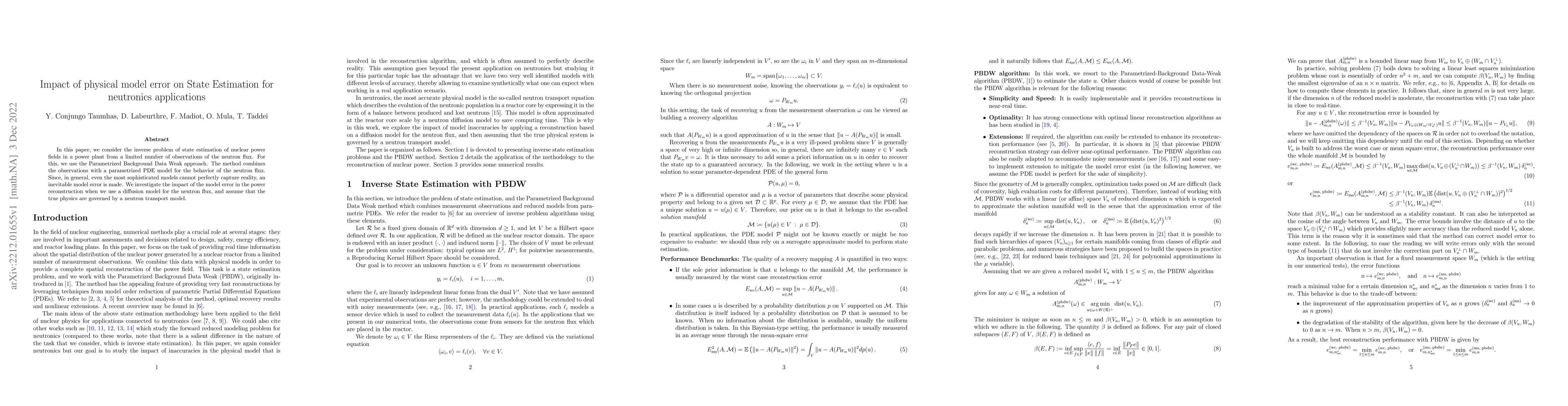 Thumbnail for Impact of physical model error on State Estimation for neutronics
  applications