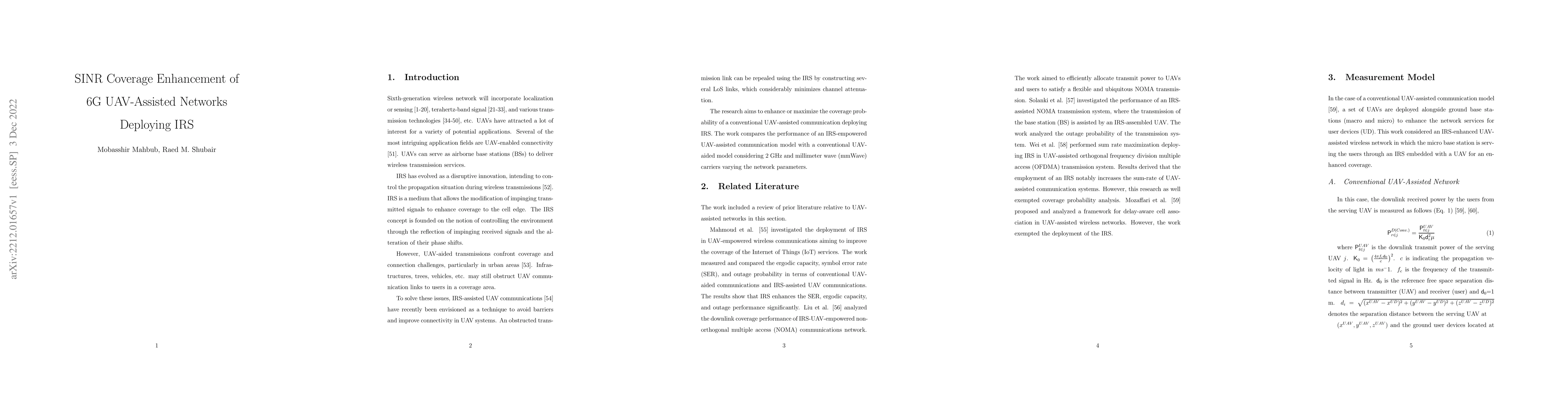 Thumbnail for SINR Coverage Enhancement of 6G UAV-Assisted Networks Deploying IRS