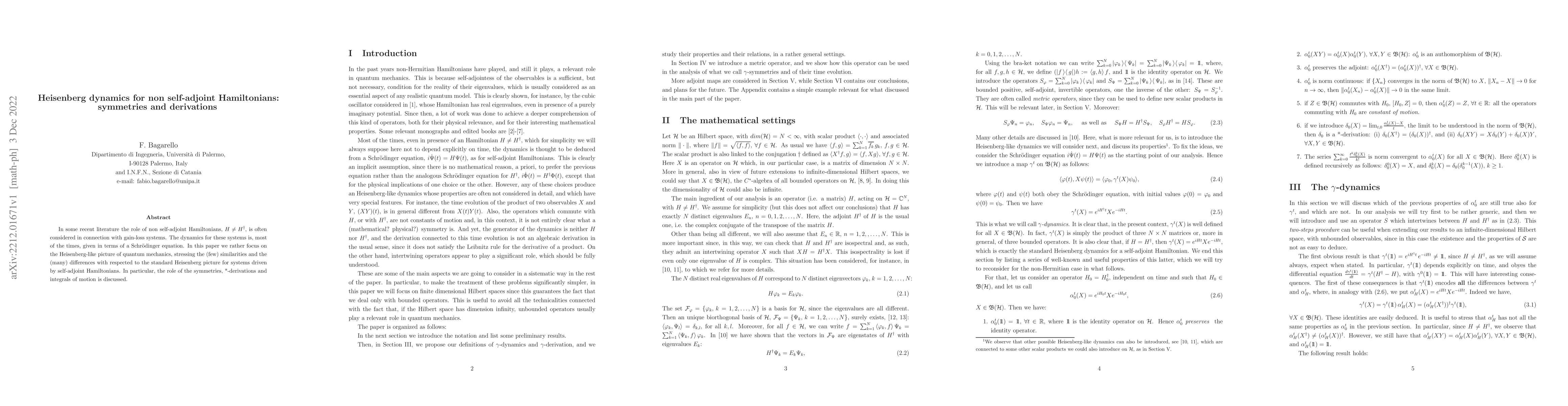 Thumbnail for Heisenberg dynamics for non self-adjoint Hamiltonians: symmetries and
  derivations
