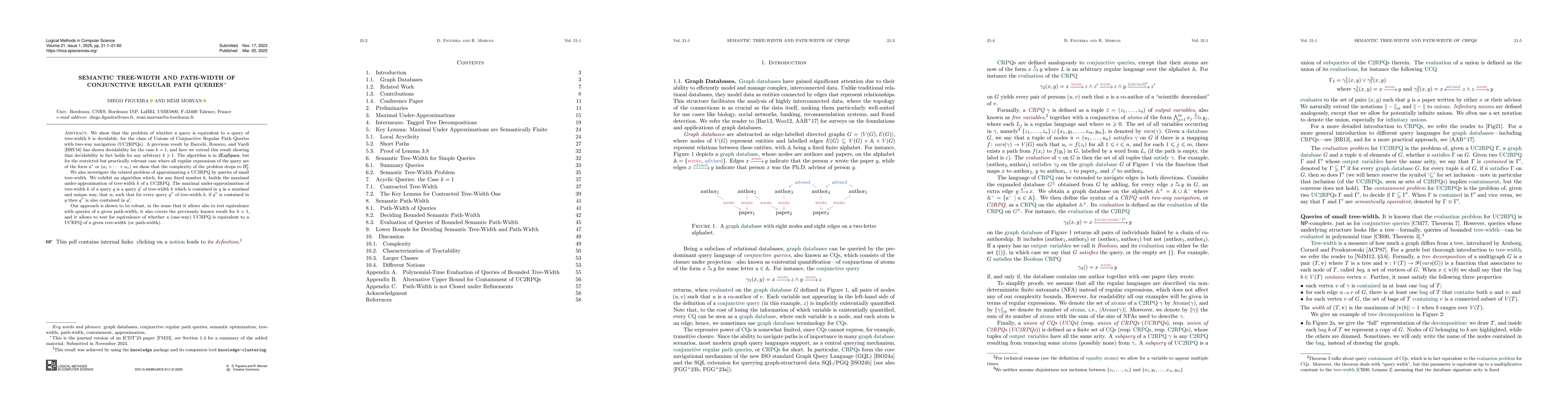 Thumbnail for Semantic Tree-Width and Path-Width of Conjunctive Regular Path Queries