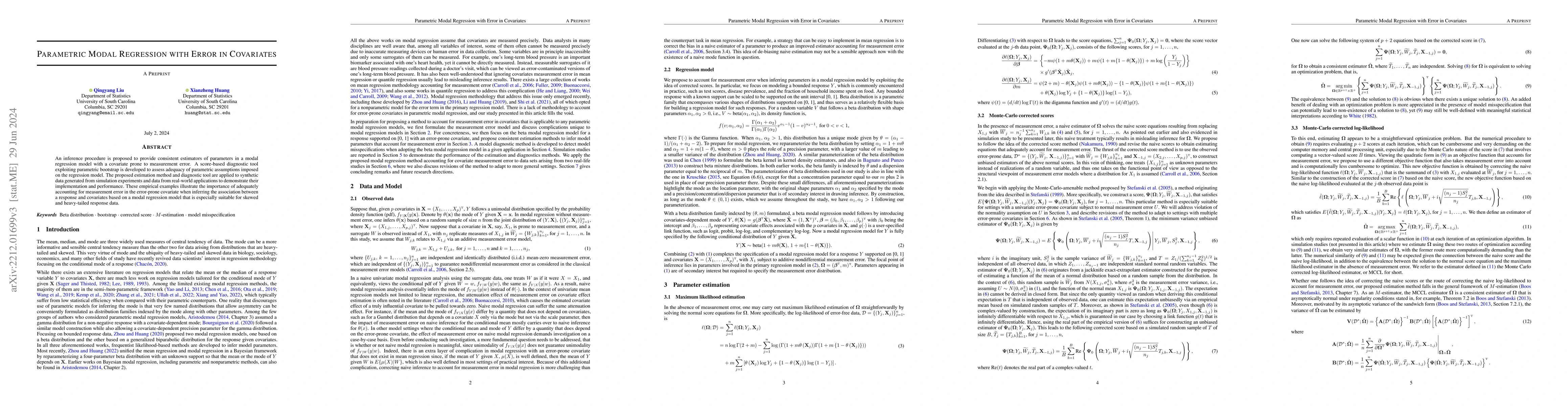 Thumbnail for Parametric Modal Regression with Error in Covariates