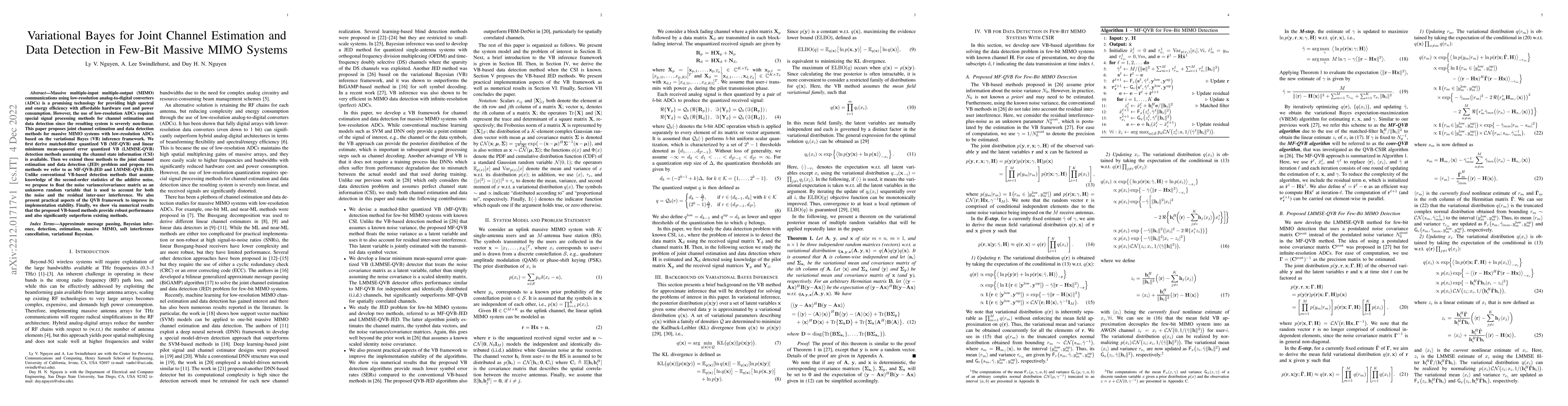 Thumbnail for Variational Bayes for Joint Channel Estimation and Data Detection in
  Few-Bit Massive MIMO Systems