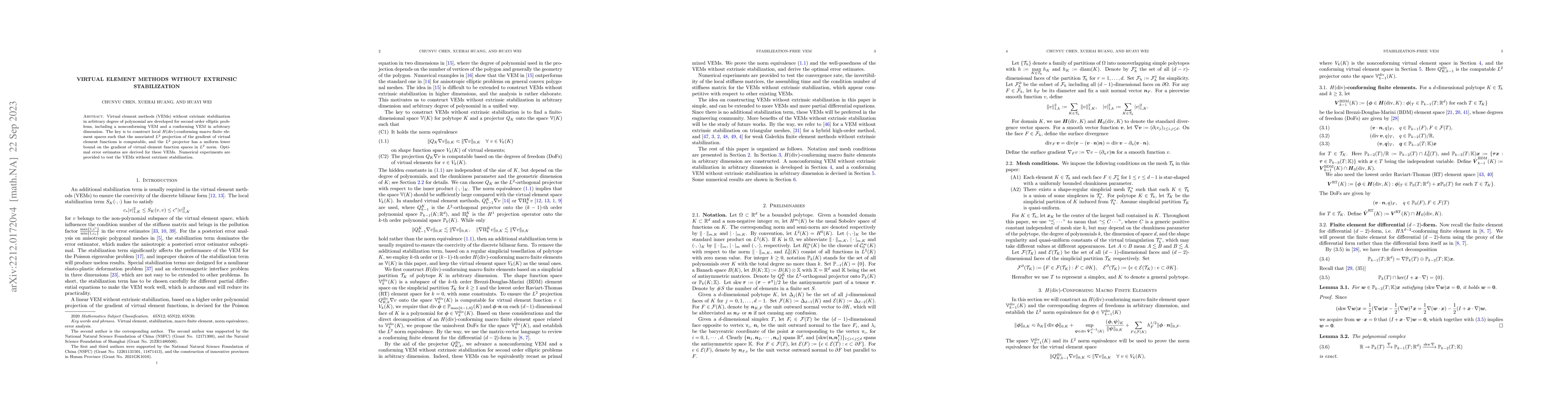Thumbnail for Virtual Element Methods Without Extrinsic Stabilization