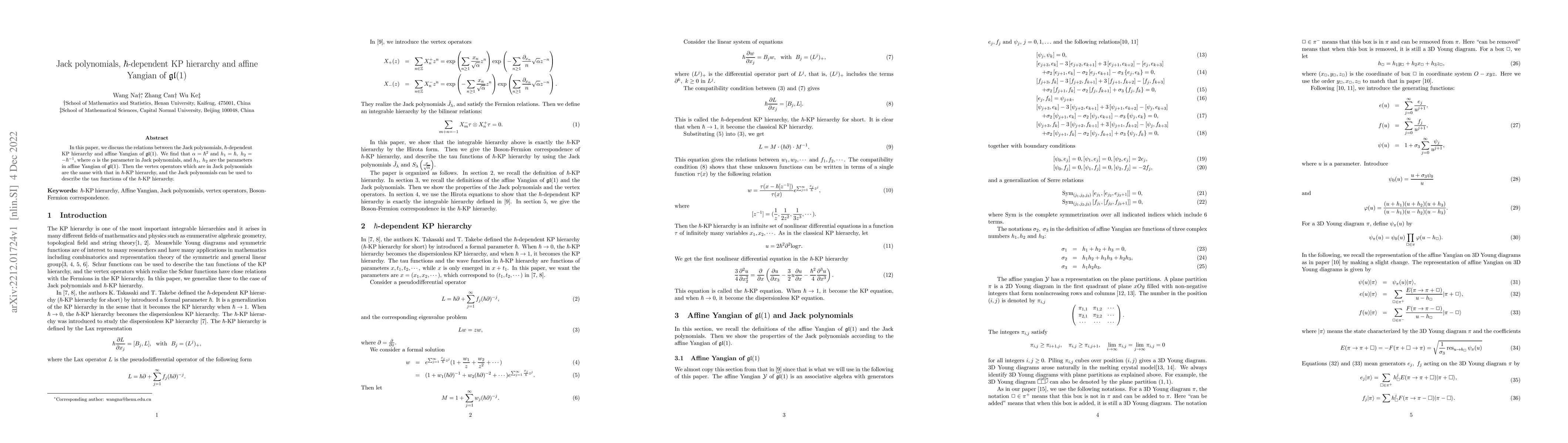 Thumbnail for Jack polynomials, $\hbar$-dependent KP hierarchy and affine Yangian of
  ${\mathfrak{gl}}(1)$