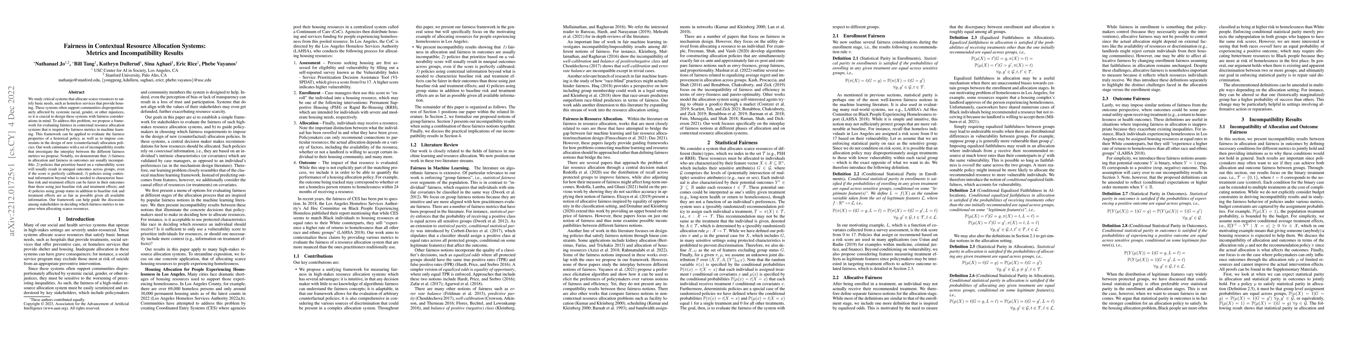 Thumbnail for Fairness in Contextual Resource Allocation Systems: Metrics and
  Incompatibility Results