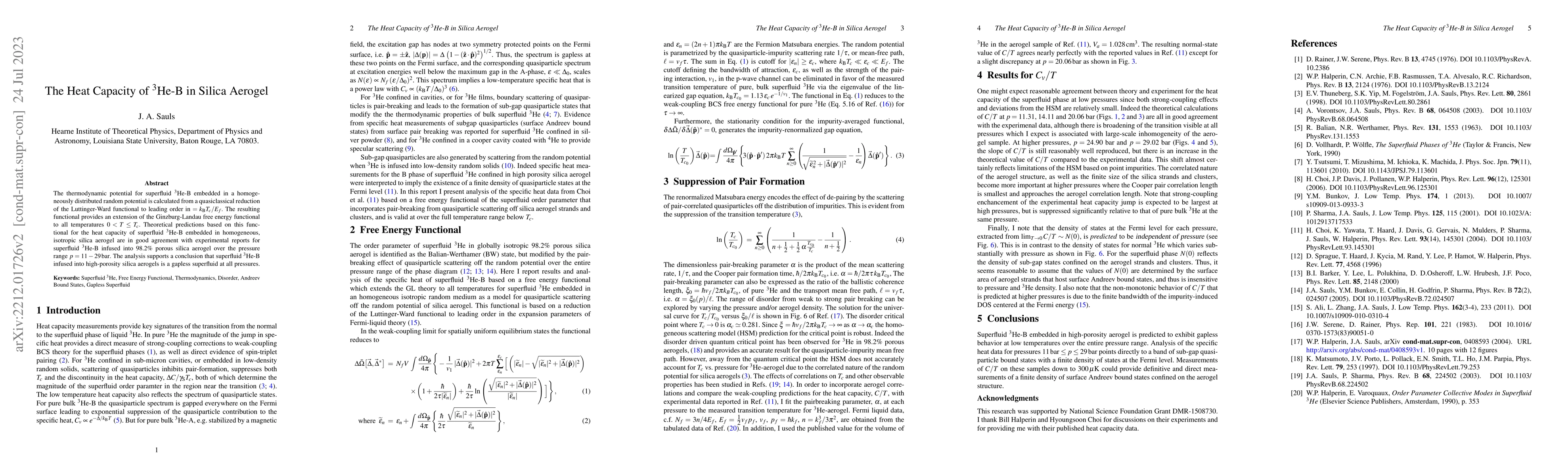 Thumbnail for The Heat Capacity of $^3$He-B in Silica Aerogel