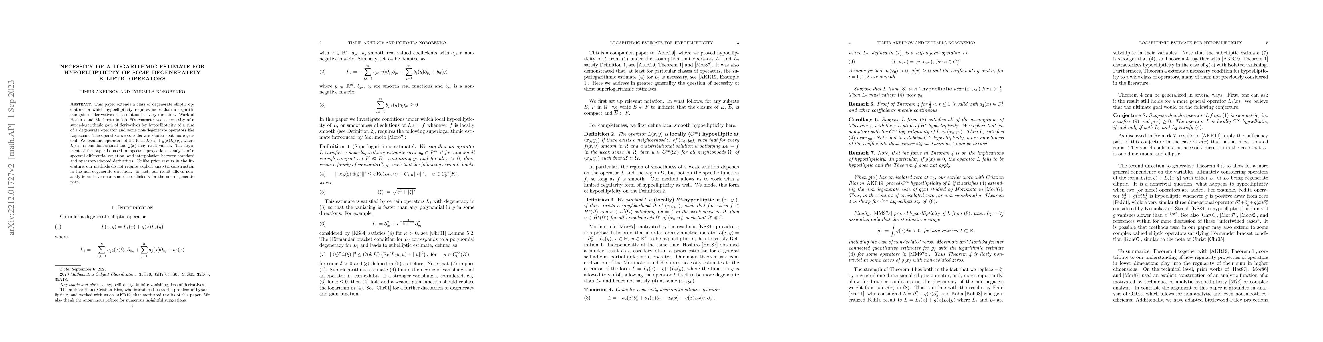 Thumbnail for Necessity of a logarithmic estimate for hypoellipticity of some
  degenerately elliptic operators