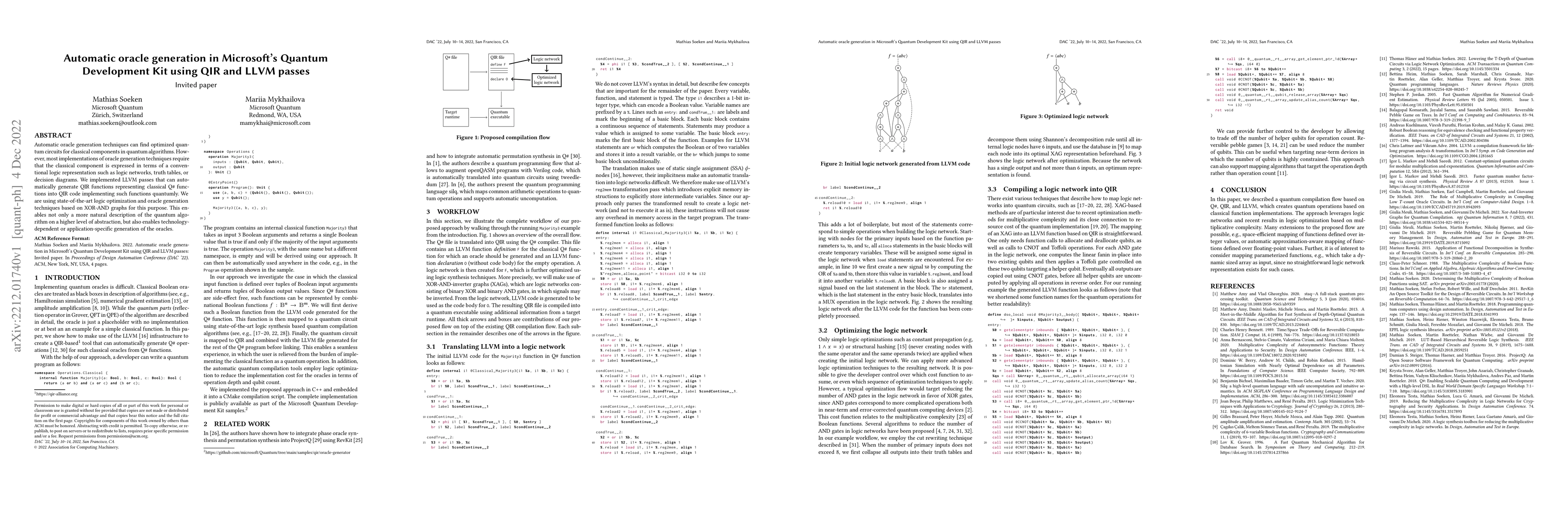 Thumbnail for Automatic oracle generation in Microsoft's Quantum Development Kit using
  QIR and LLVM passes
