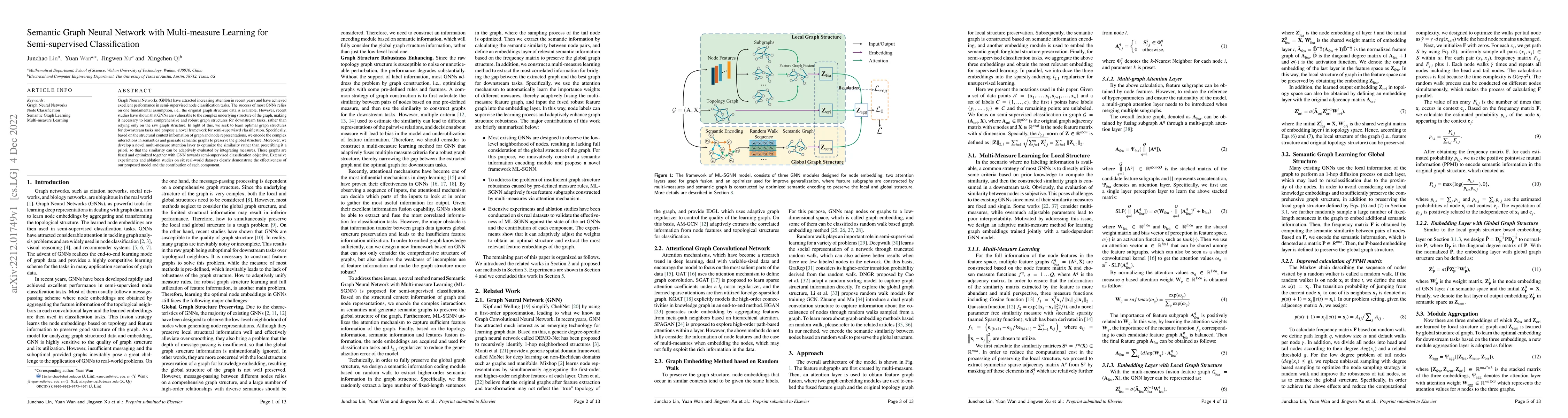 Thumbnail for Semantic Graph Neural Network with Multi-measure Learning for
  Semi-supervised Classification
