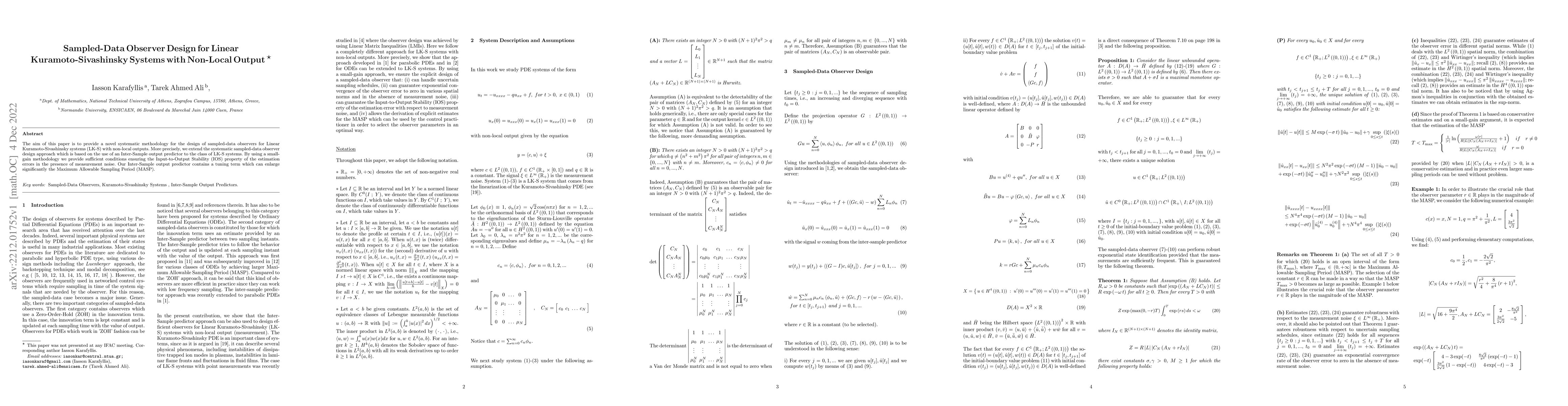 Thumbnail for Sampled-Data Observer Design for Linear Kuramoto-Sivashinsky Systems
  with Non-Local Output
