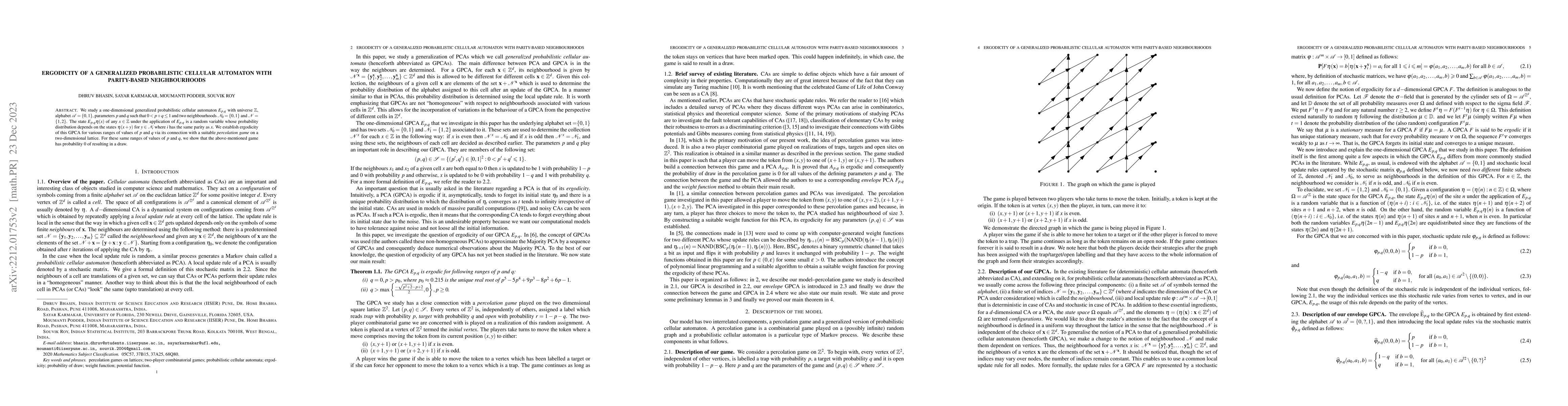 Thumbnail for Ergodicity of a generalized probabilistic cellular automaton with
  parity-based neighbourhoods