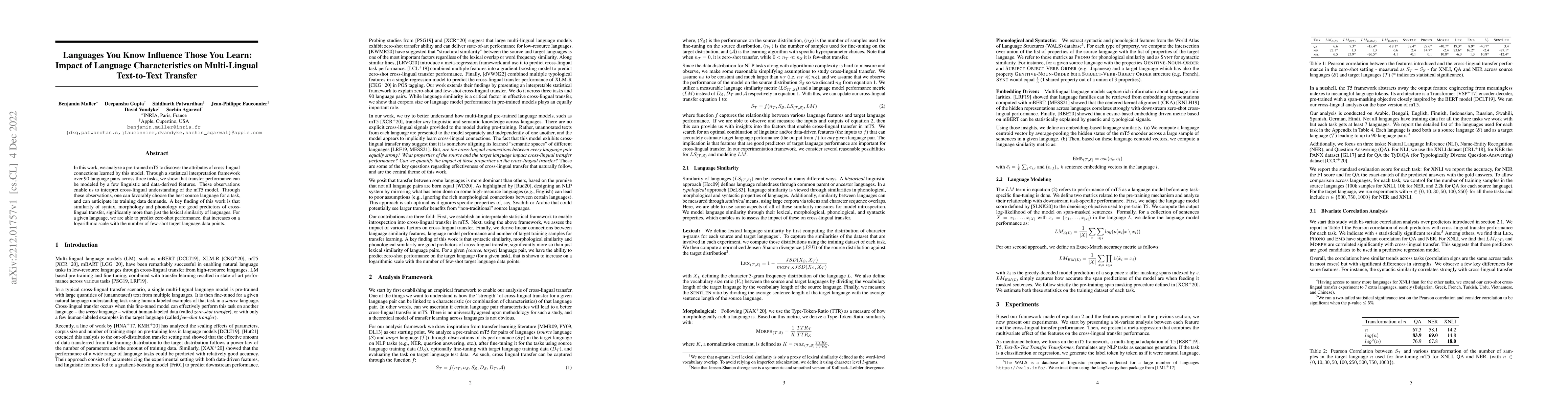 Thumbnail for Languages You Know Influence Those You Learn: Impact of Language
  Characteristics on Multi-Lingual Text-to-Text Transfer