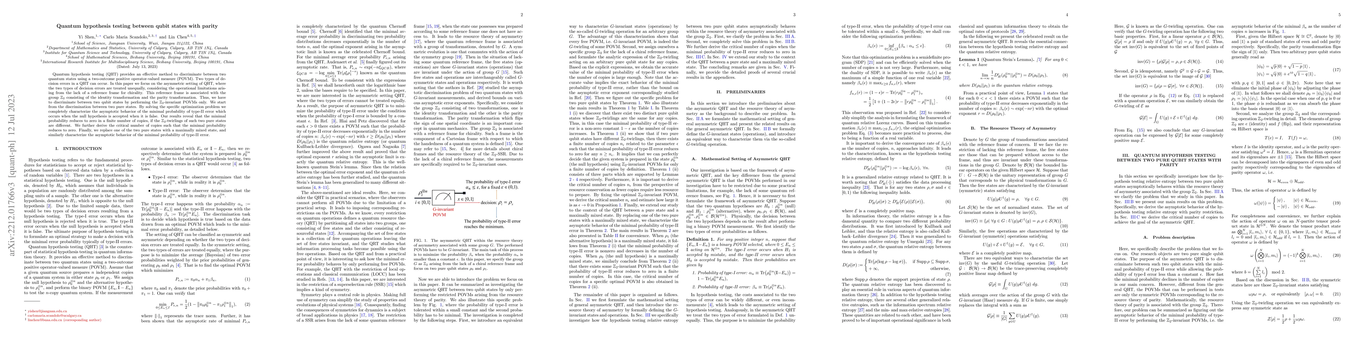 Thumbnail for Quantum hypothesis testing between qubit states with parity