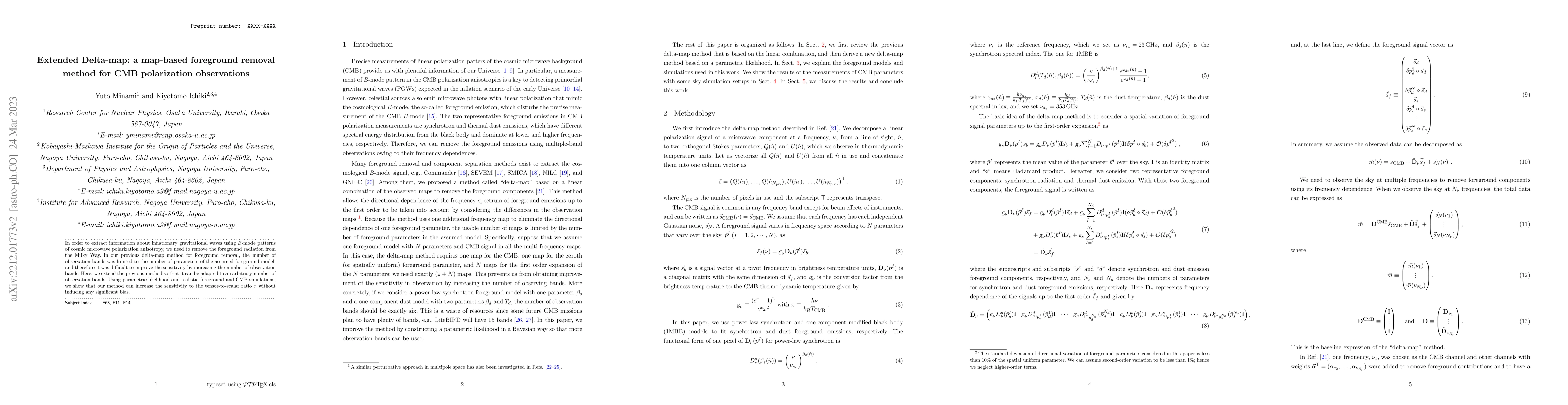 Thumbnail for Extended Delta-map: a map-based foreground removal method for CMB
  polarization observations