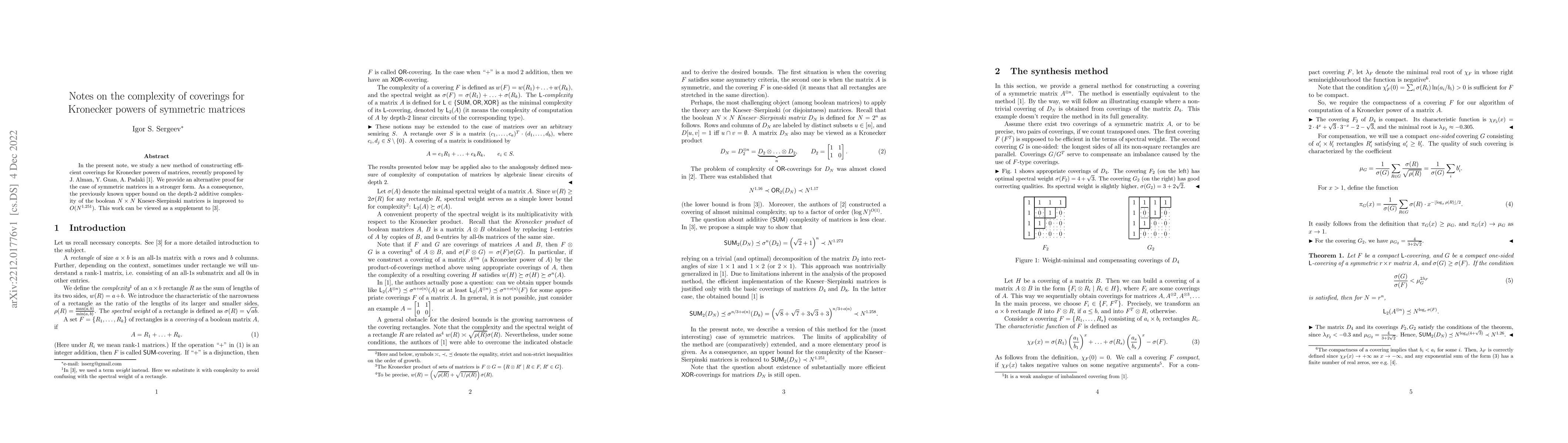 Thumbnail for Notes on the complexity of coverings for Kronecker powers of symmetric
  matrices