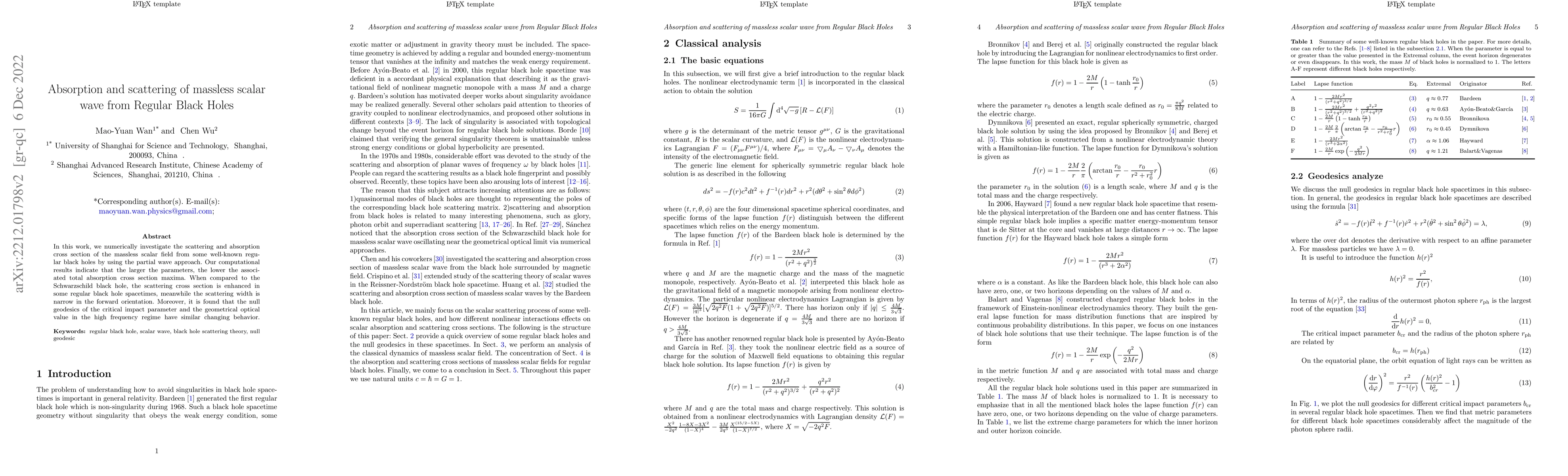 Thumbnail for Absorption and scattering of massless scalar wave from Regular Black
  Holes