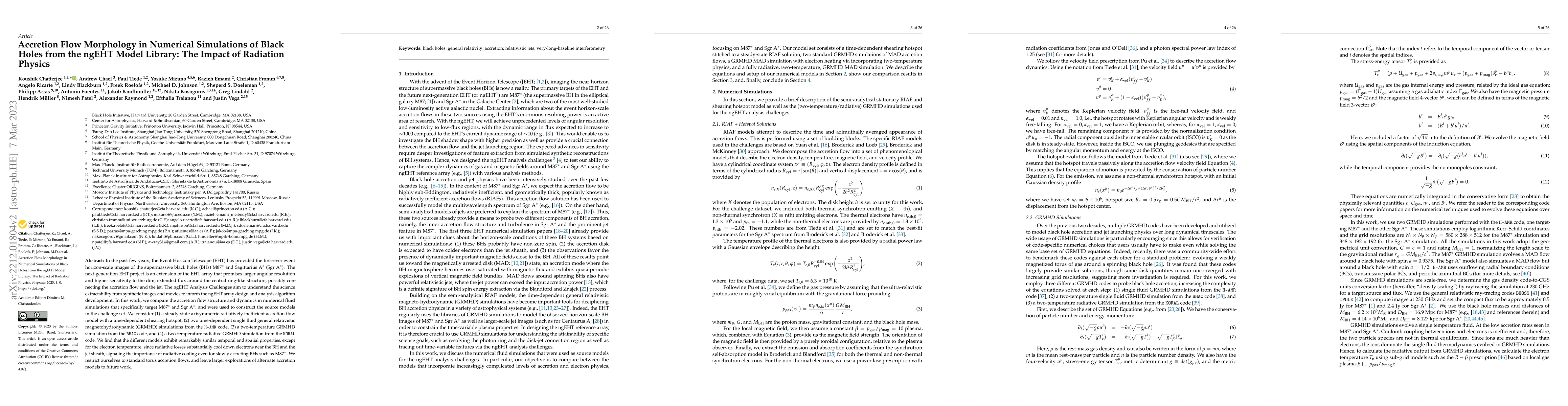 Thumbnail for Accretion Flow Morphology in Numerical Simulations of Black Holes from
  the ngEHT Model Library: The Impact of Radiation Physics