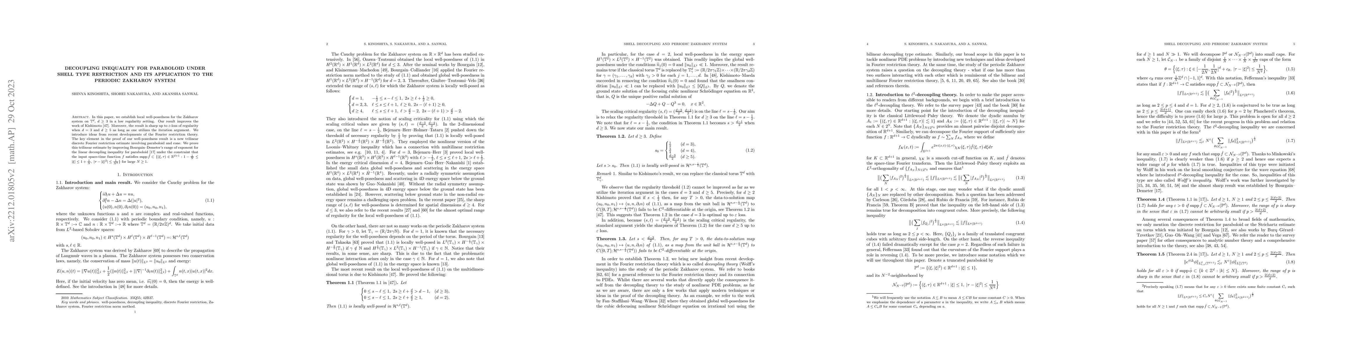 Thumbnail for Decoupling inequality for paraboloid under shell type restriction and
  its application to the periodic Zakharov system