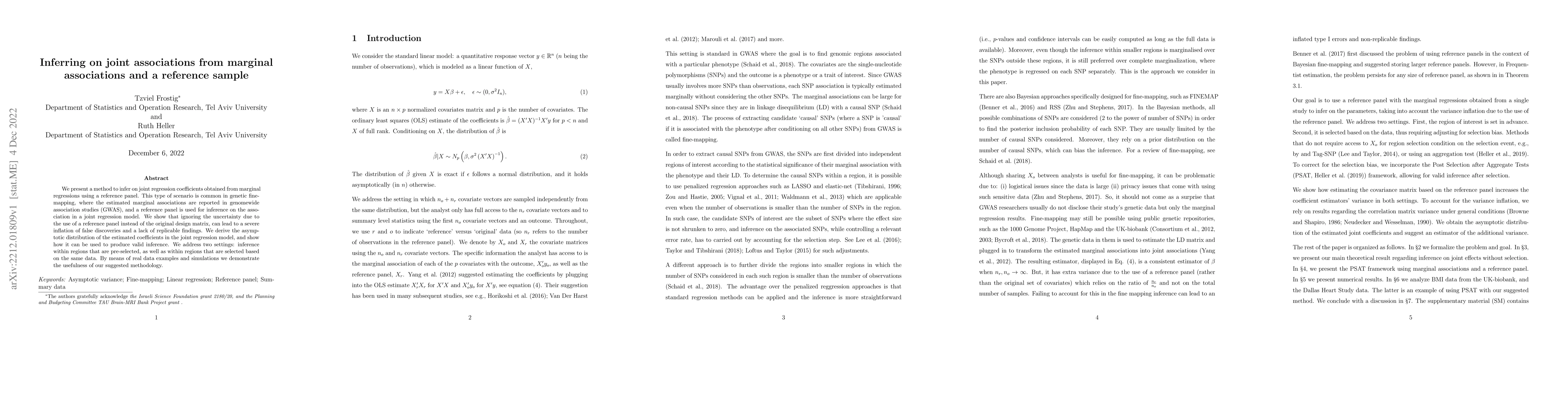 Thumbnail for Inferring on joint associations from marginal associations and a
  reference sample