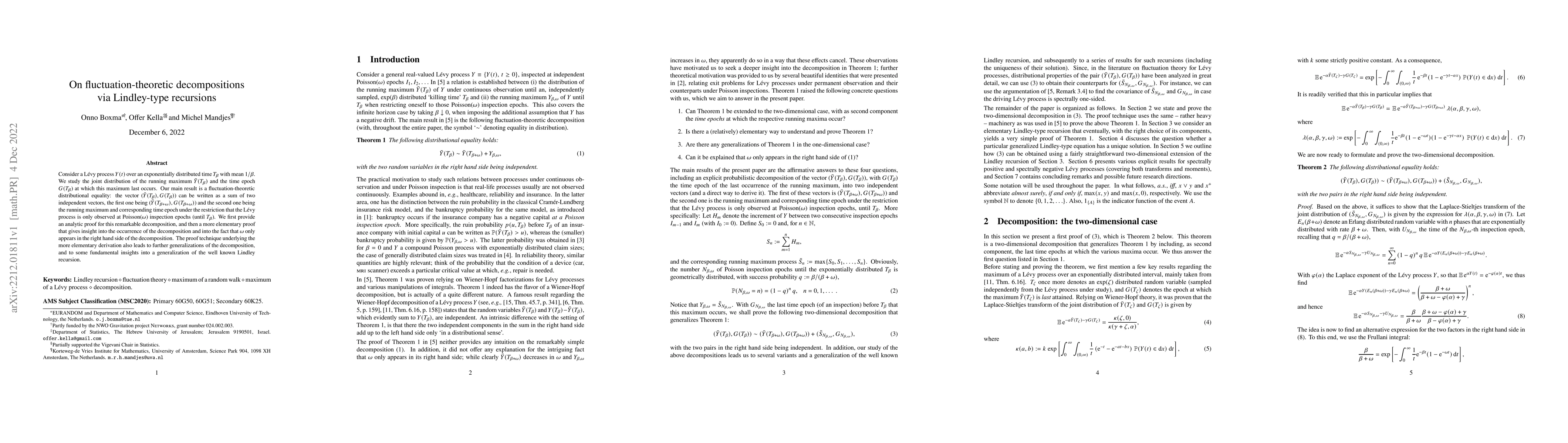 Thumbnail for On fluctuation-theoretic decompositions via Lindley-type recursions
