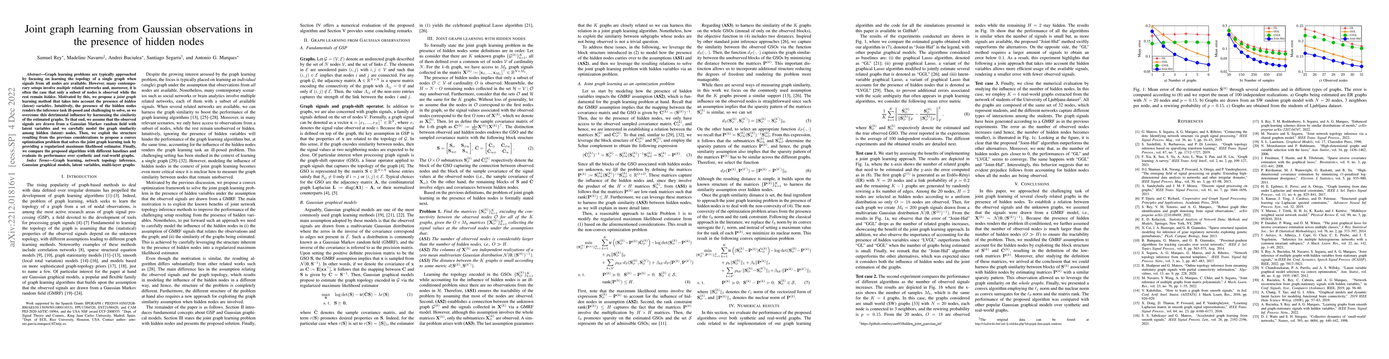 Thumbnail for Joint graph learning from Gaussian observations in the presence of
  hidden nodes