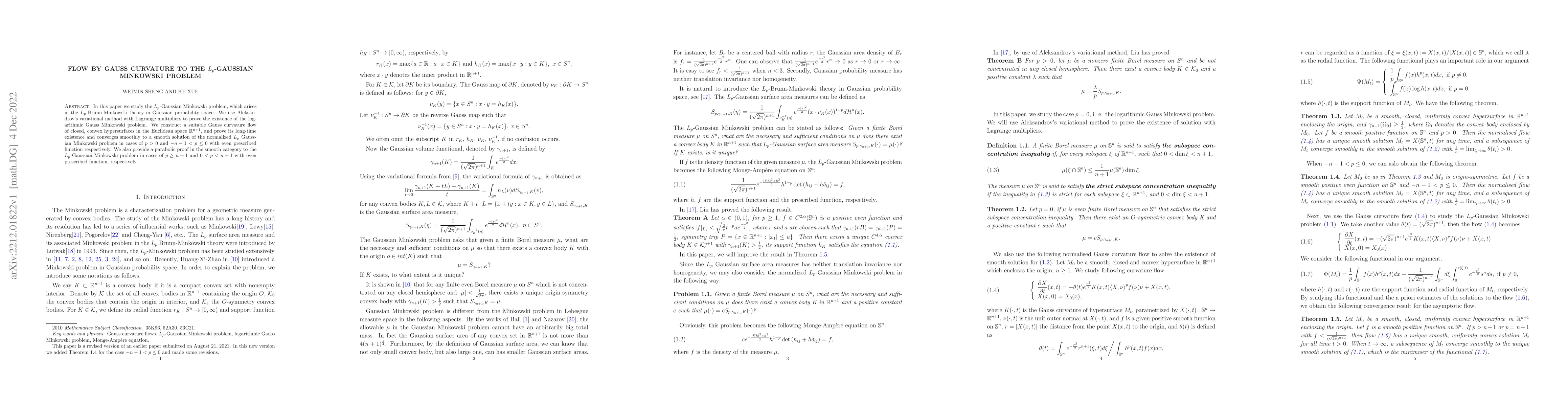 Thumbnail for Flow by Gauss curvature to the $L_p$-Gaussian Minkowski problem