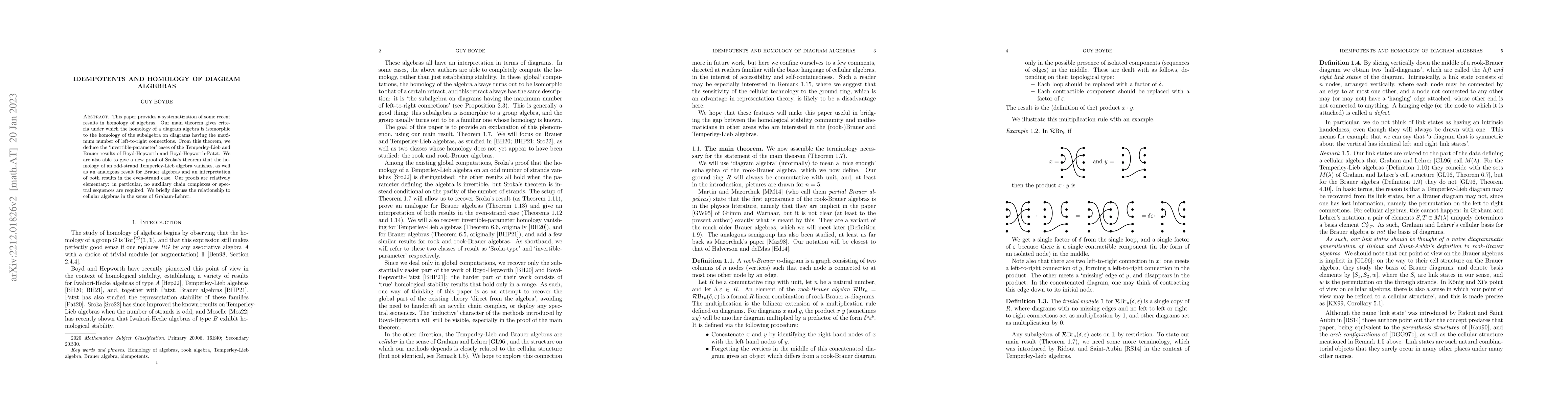 Thumbnail for Idempotents and homology of diagram algebras