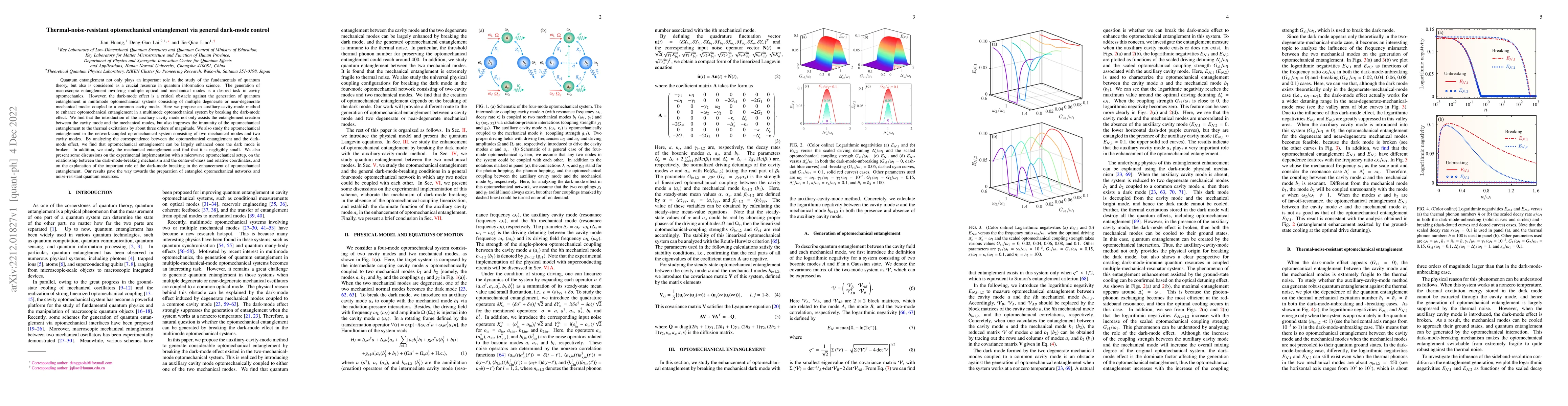 Thumbnail for Thermal-noise-resistant optomechanical entanglement via general
  dark-mode control