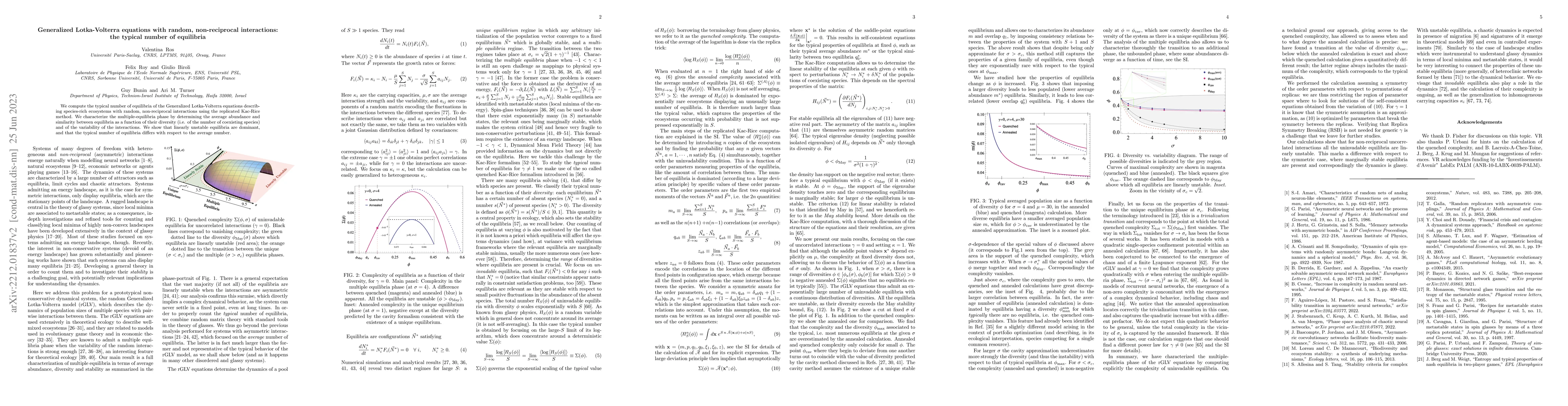 Thumbnail for Generalized Lotka-Volterra equations with random, non-reciprocal
  interactions: the typical number of equilibria