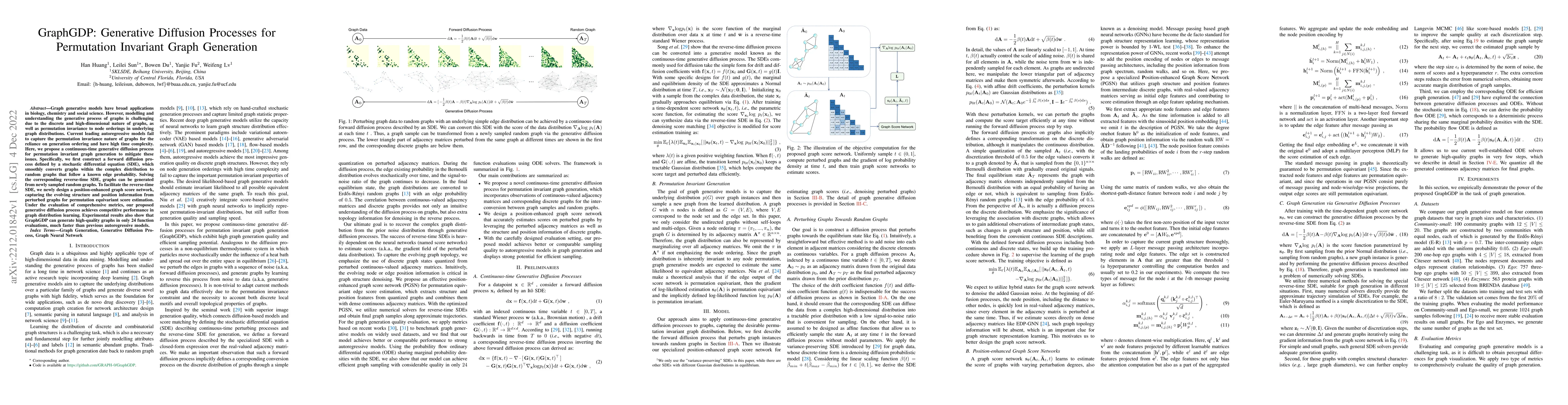 Thumbnail for GraphGDP: Generative Diffusion Processes for Permutation Invariant Graph
  Generation