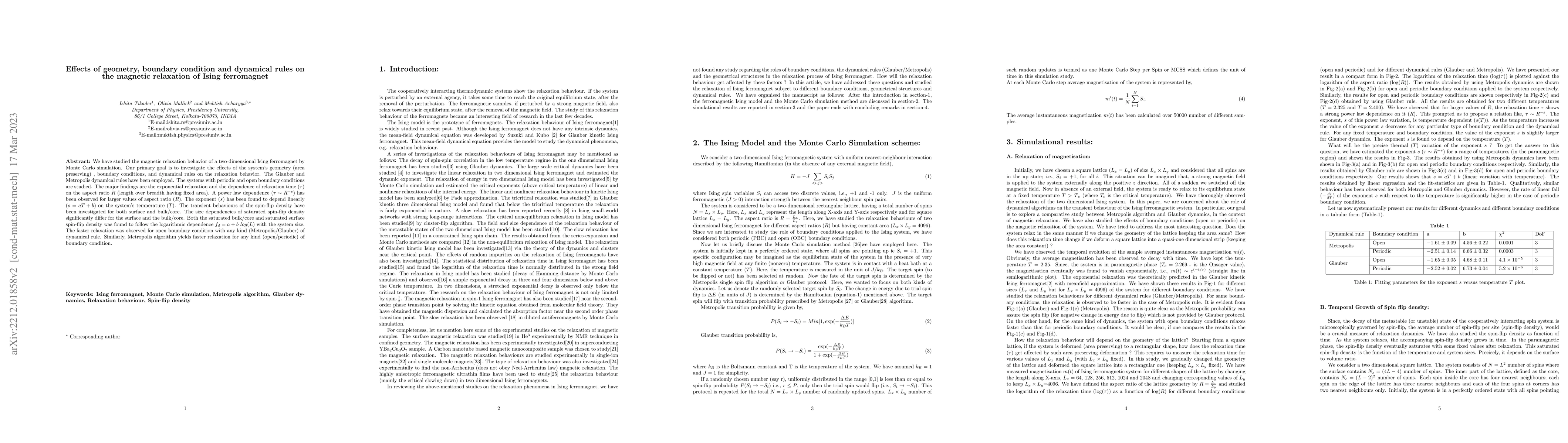 Thumbnail for Effects of geometry, boundary condition and dynamical rules on the
  magnetic relaxation of Ising ferromagnet