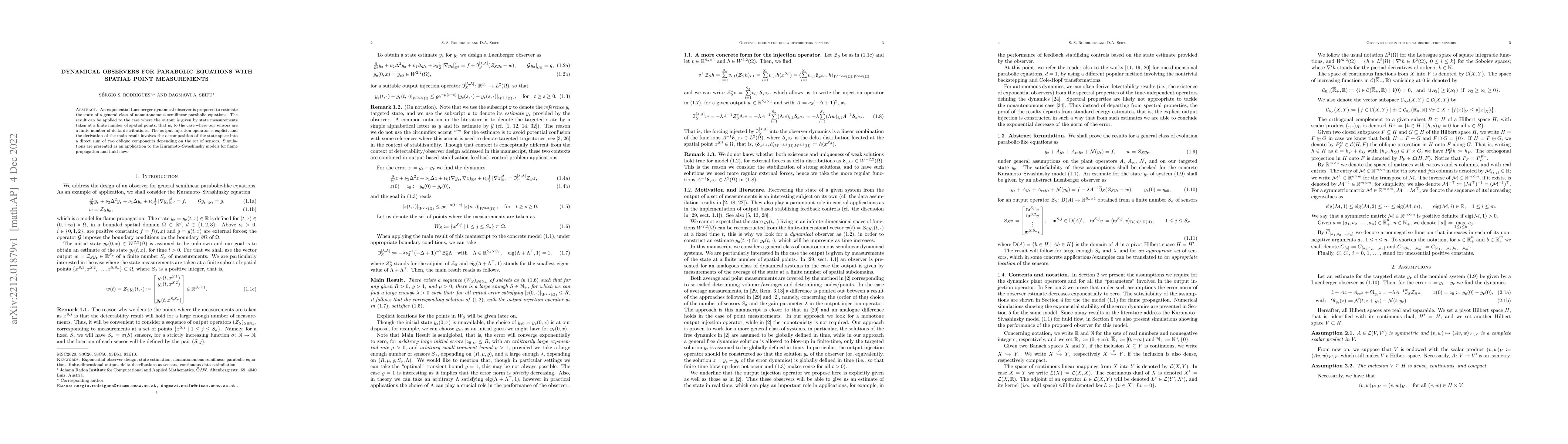 Thumbnail for Dynamical observers for parabolic equations with spatial point
  measurements