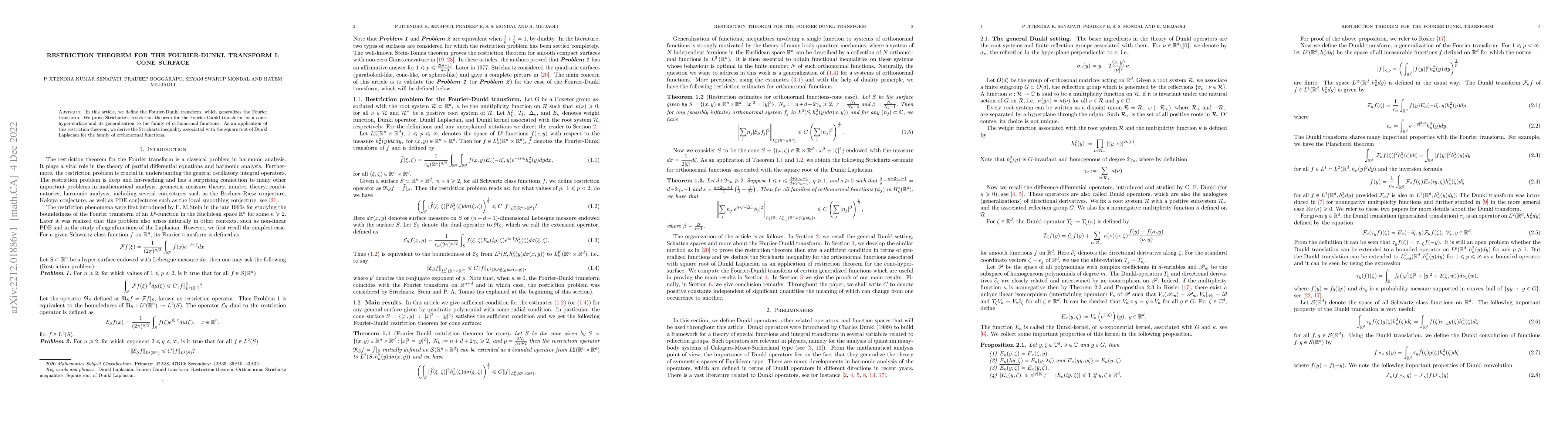 Thumbnail for Restriction theorem for the Fourier-Dunkl transform I: Cone surface