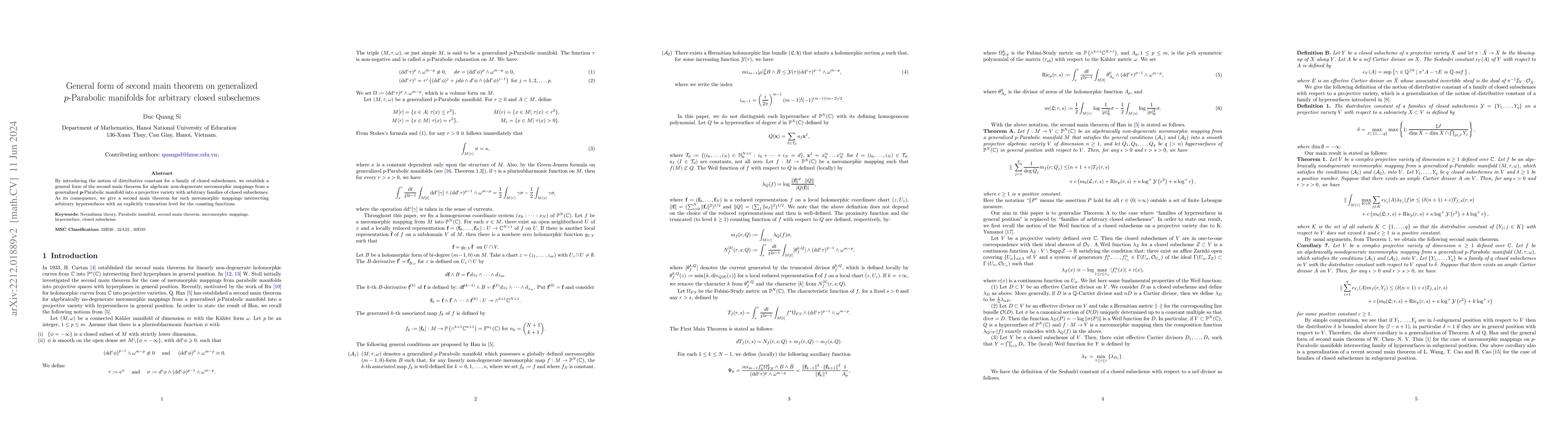 Thumbnail for General form of second main theorem on generalized $p$-Parabolic
  manifolds for arbitrary closed subschemes