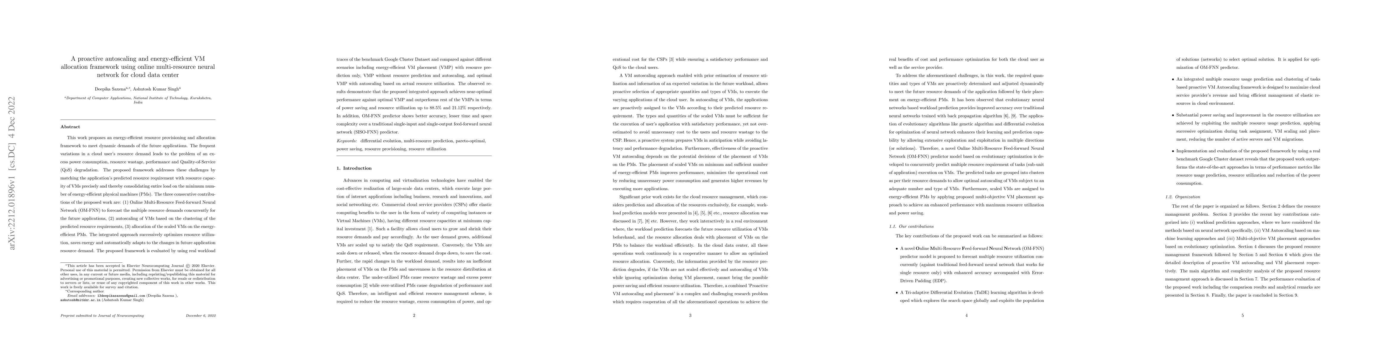 Thumbnail for A proactive autoscaling and energy-efficient VM allocation framework
  using online multi-resource neural network for cloud data center
